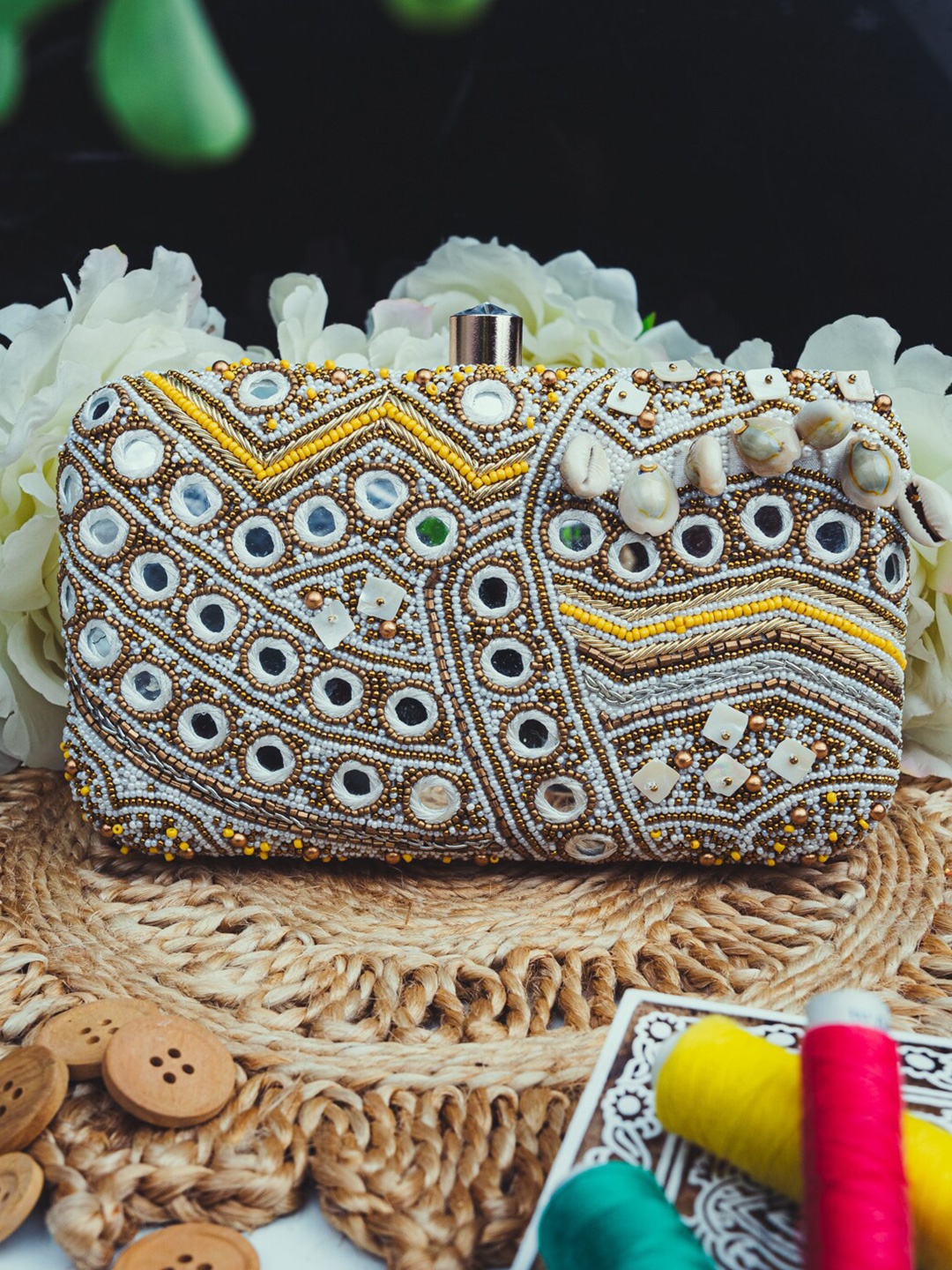 

NR By Nidhi Rathi Embellished Box Clutch, Gold