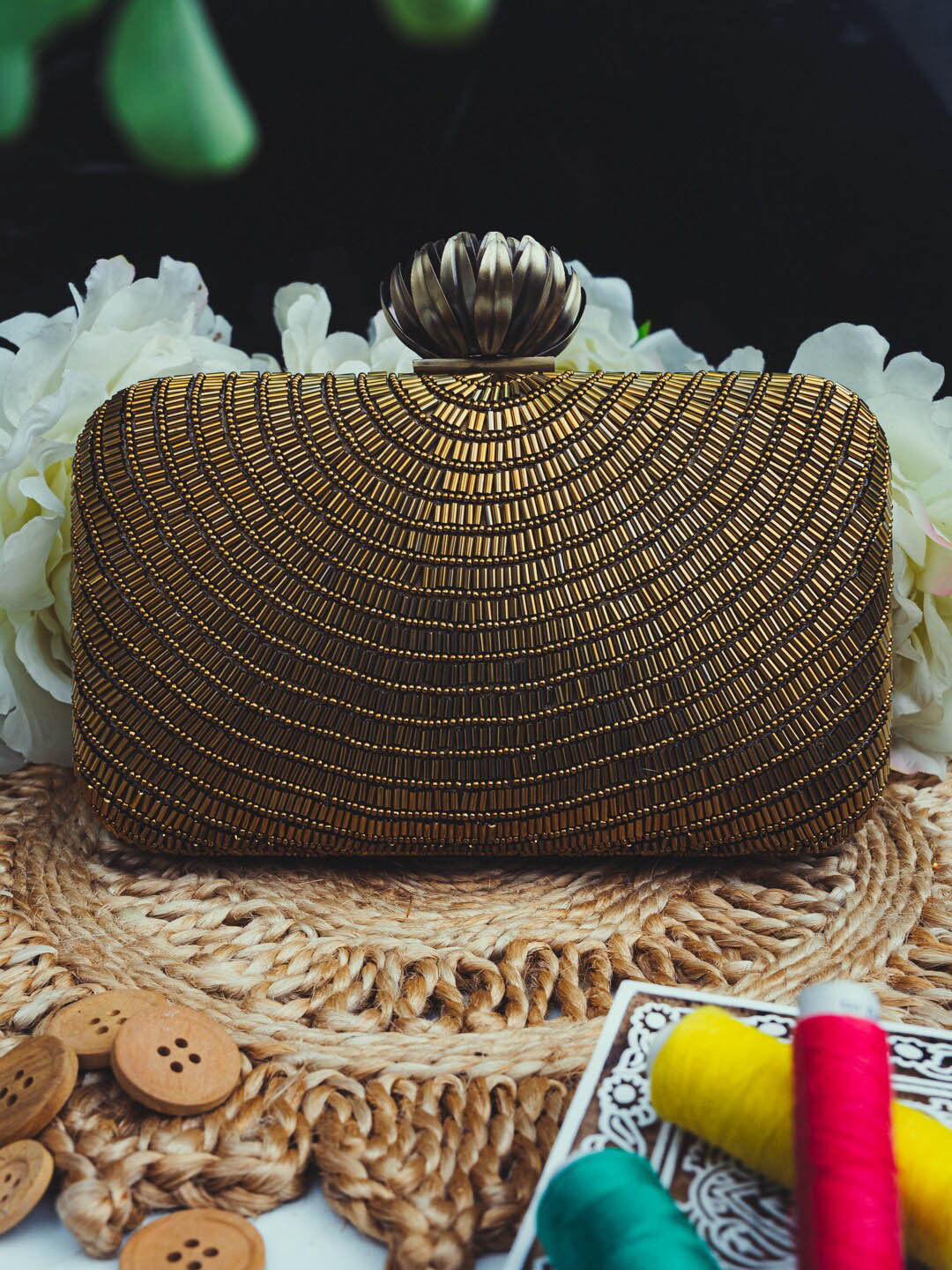 

NR By Nidhi Rathi Embellished Box Clutch, Copper