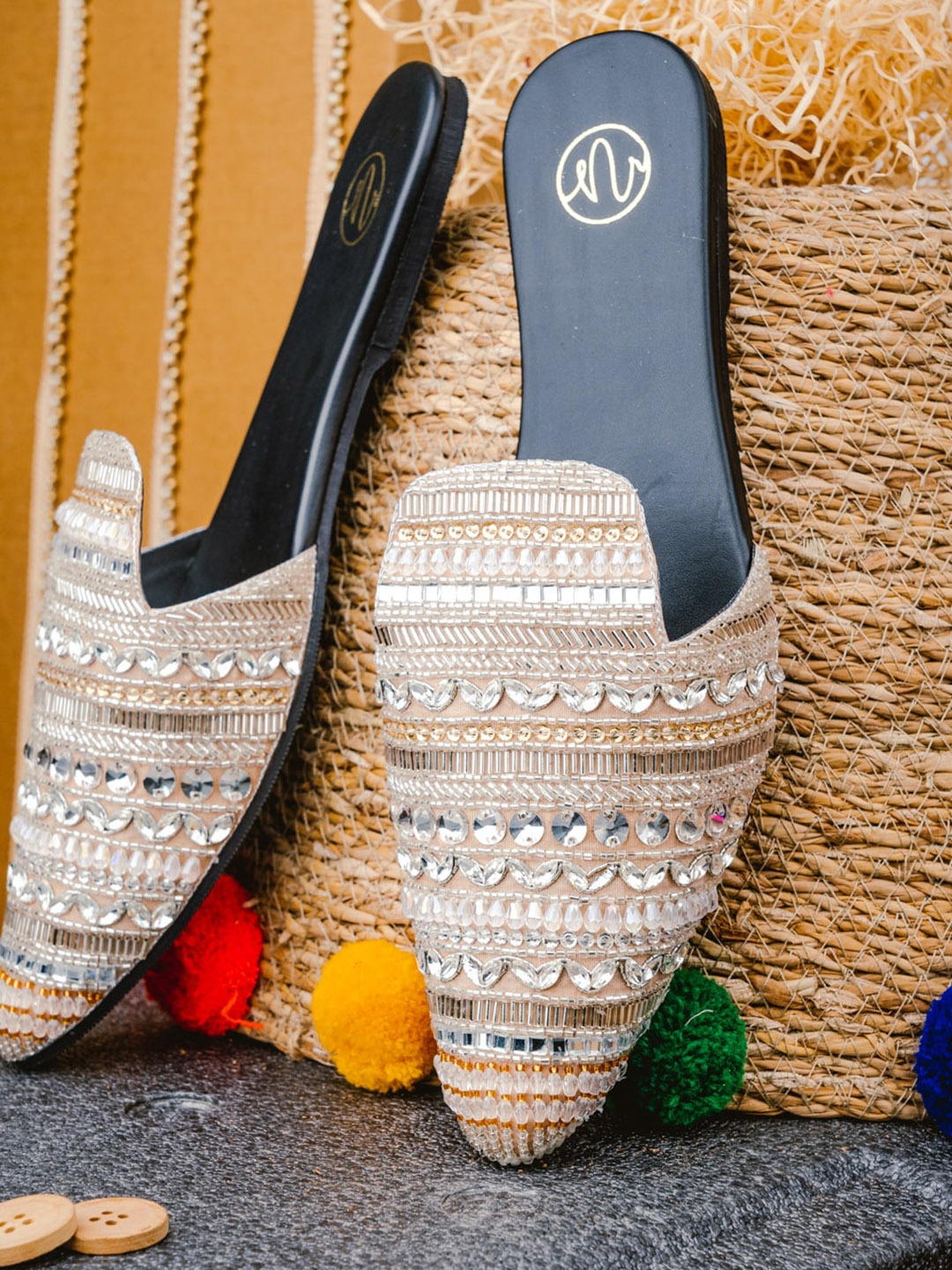 

NR By Nidhi Rathi Women Embroidered Mules, Silver