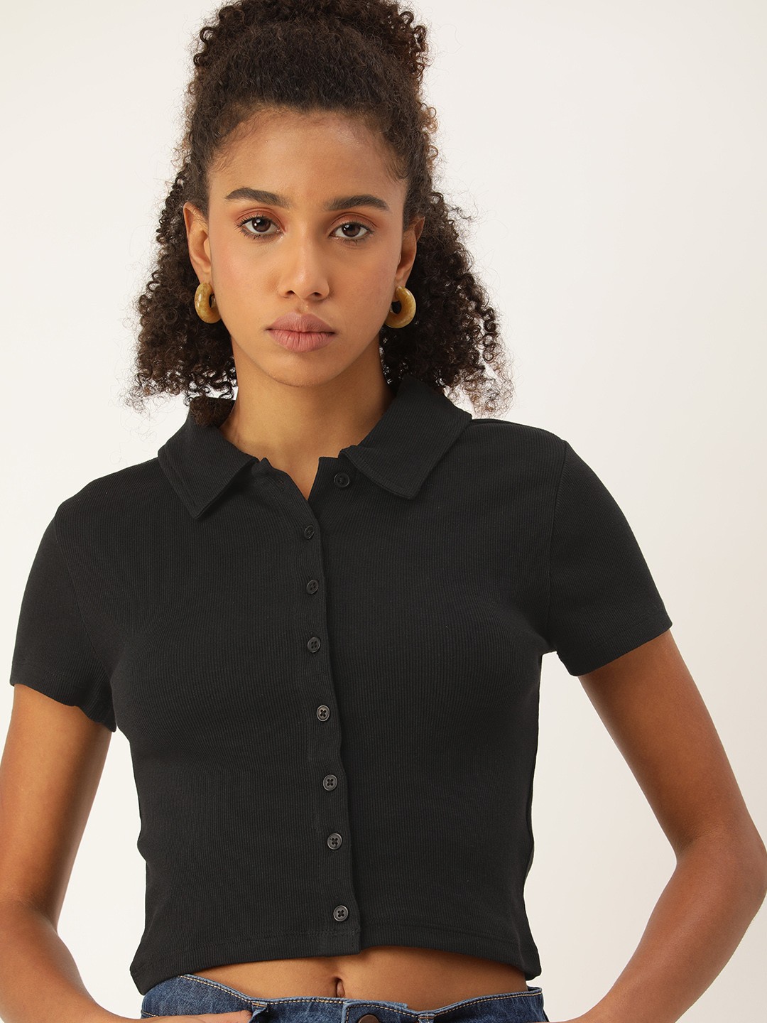 

FOREVER 21 Casual Crop Shirt, Black