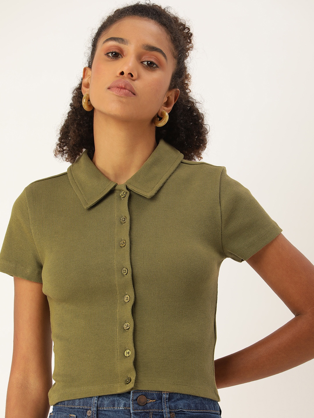 

FOREVER 21 Casual Crop Shirt, Olive