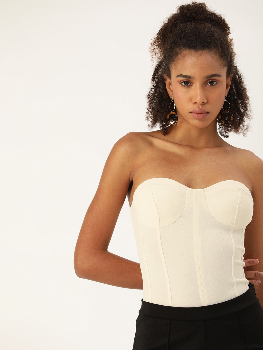 

FOREVER 21 Sweetheart Neck Crochet Fitted Bodysuit, Off white