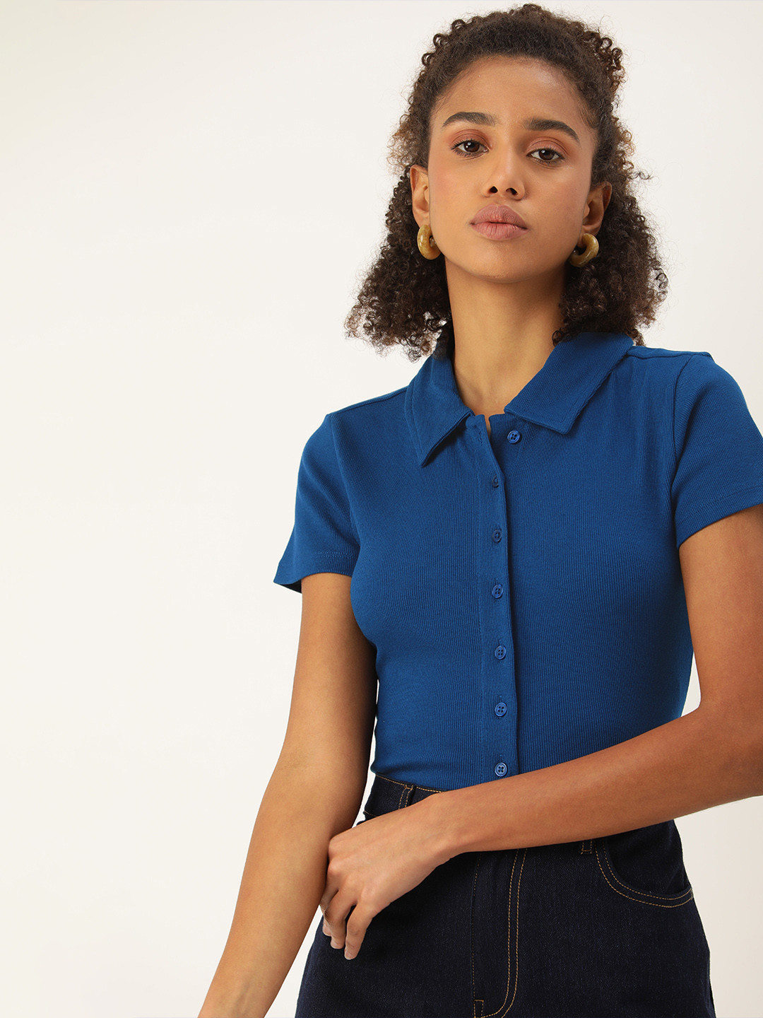 

FOREVER 21 Casual Crop Shirt, Blue