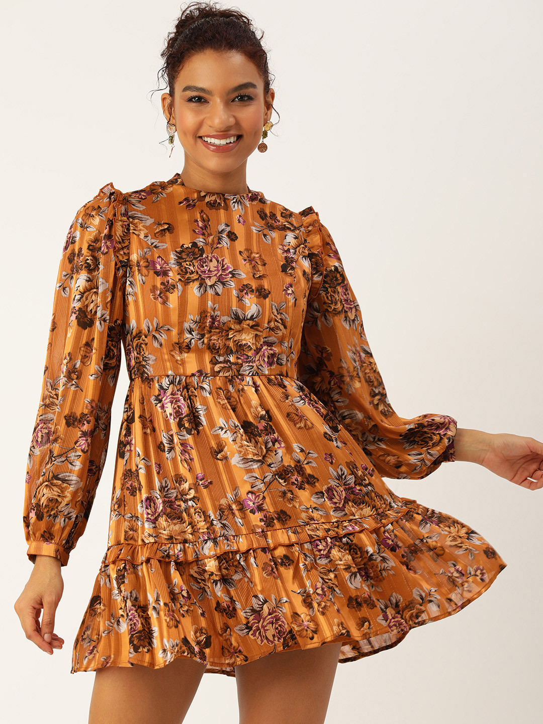 

FOREVER 21 Floral Printed Tired A-Line Mini Dress, Multi