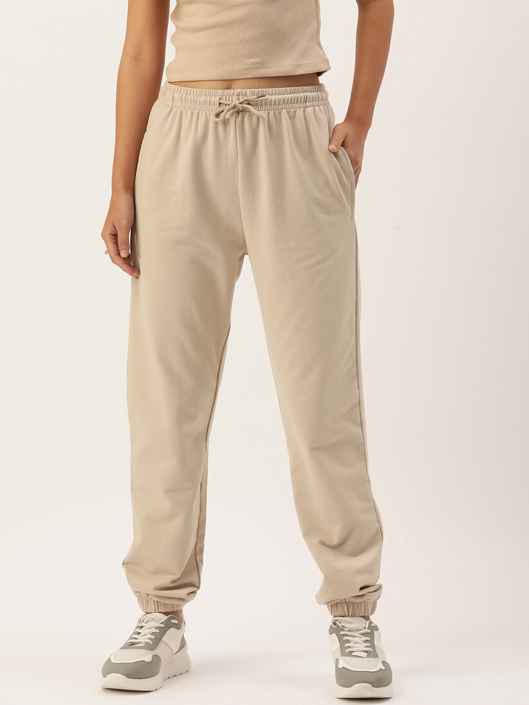 

FOREVER 21 Women Solid Mid Rise Jogger, Beige