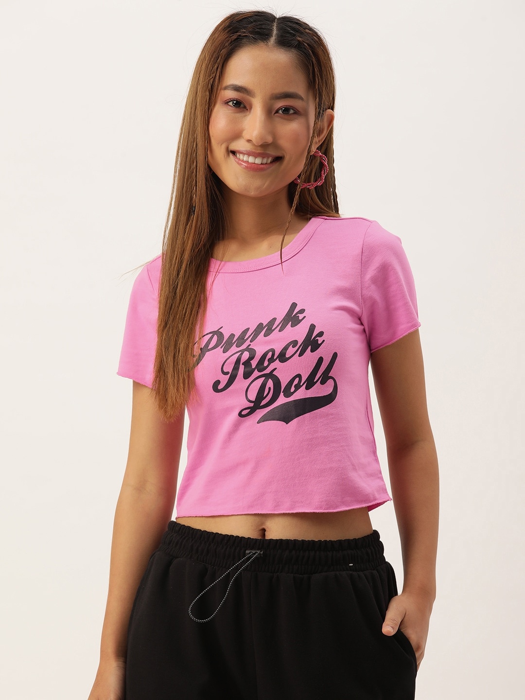 

FOREVER 21 Typography Printed Crop T-shirt, Pink