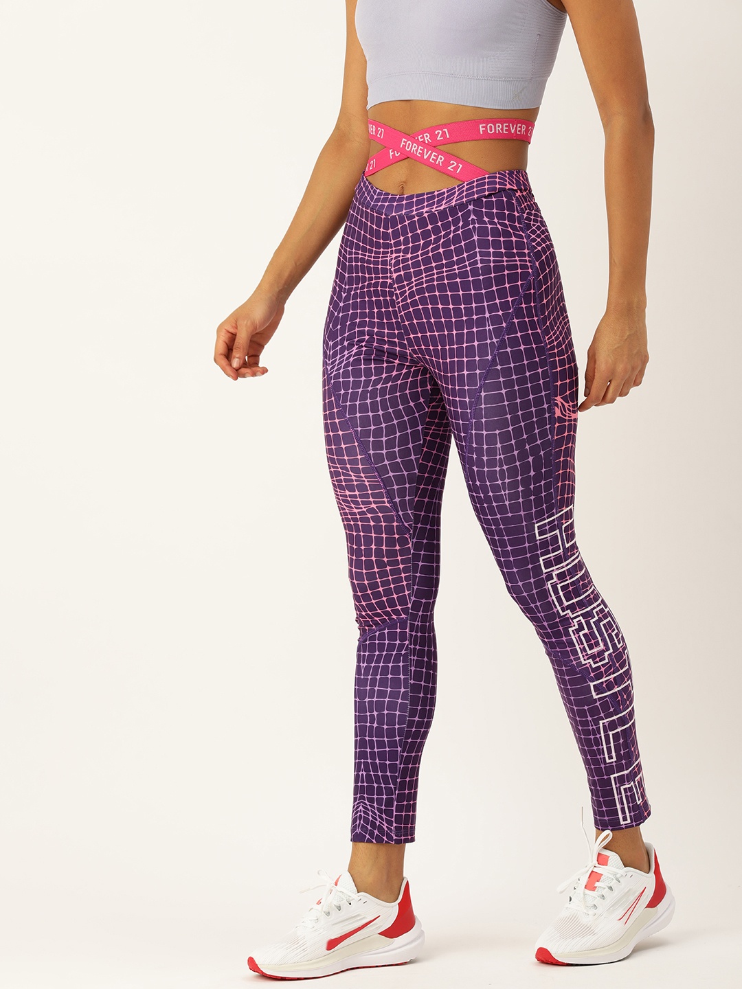 

FOREVER 21 Women Geometric Printed Sports Legging, Purple