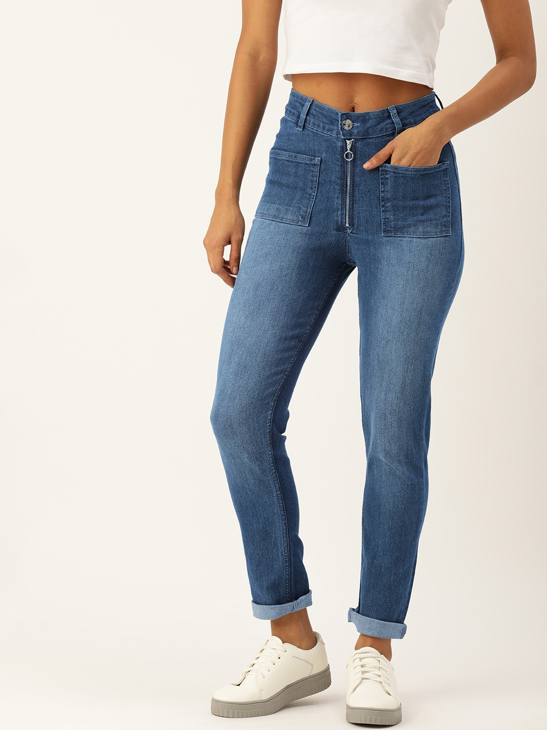 

FOREVER 21 Women Mid-Rise Slim Fit Ankle Length Jeans, Blue