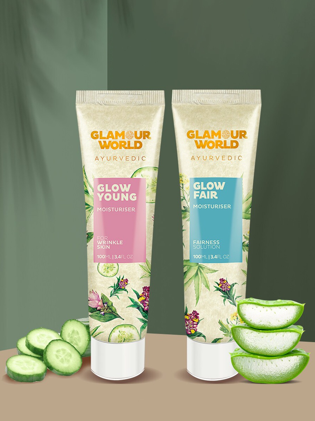 

Glamour World Ayurvedic Glow Young & Glow Fair Set Of 2 Moisturisers 100 ml Each, White