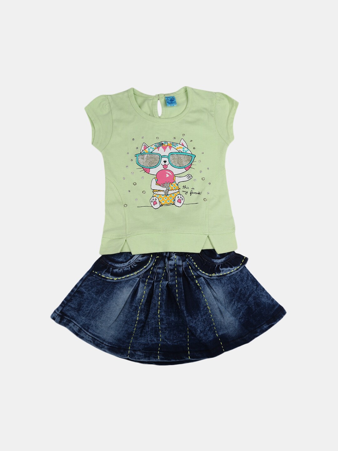 

V-Mart Infants Graphic Printed Round Neck Pure Cotton T-shirt With Skirt, Green