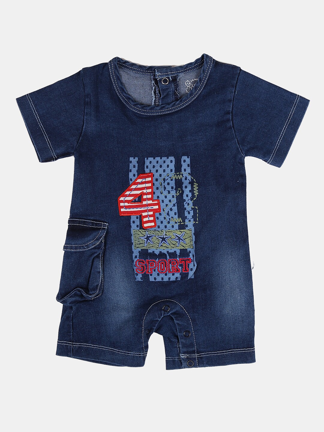 

V-Mart Infants Graphic Printed Pure Cotton Round Neck Rompers, Navy blue