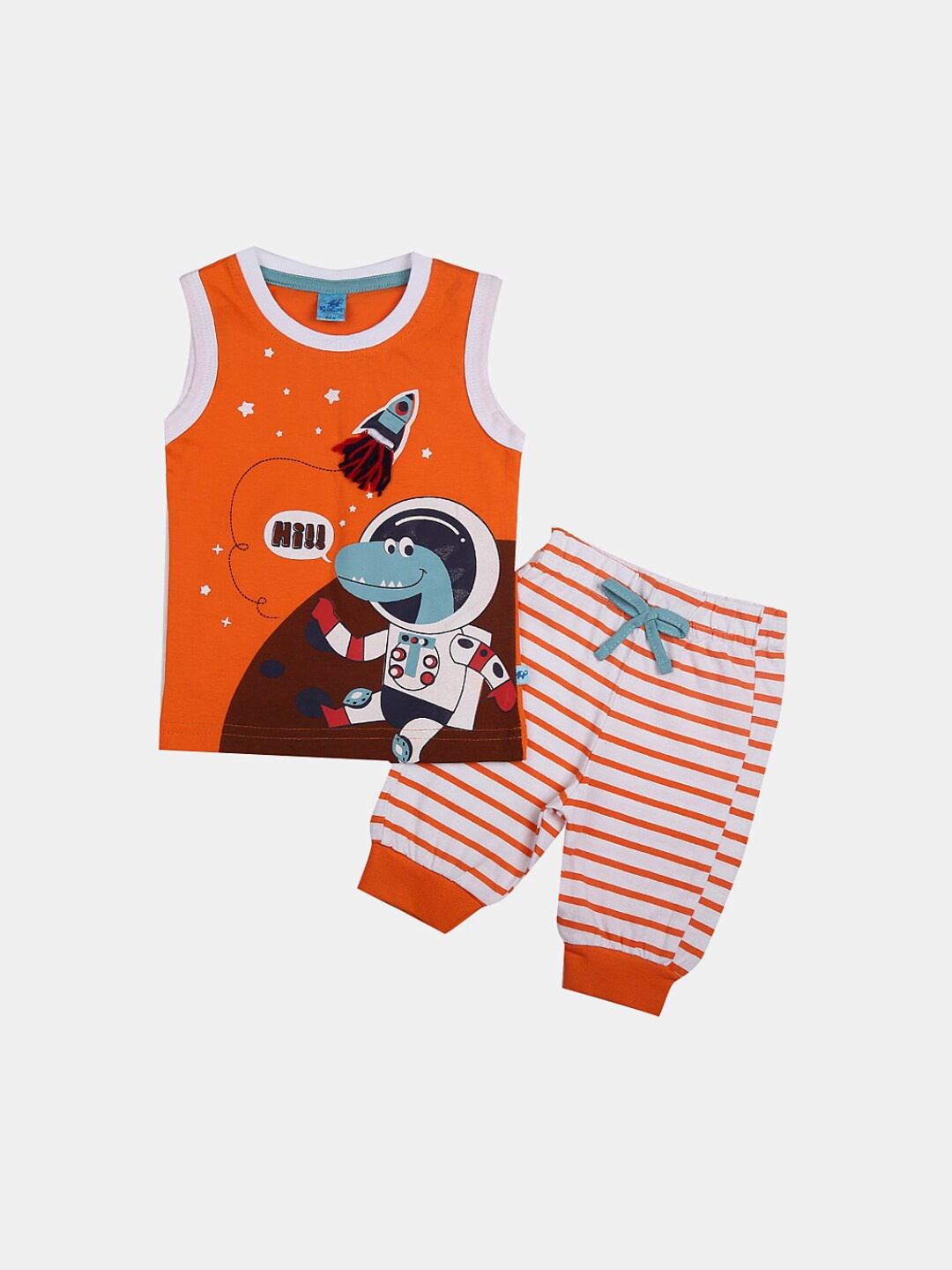 

V-Mart Infants Graphic Printed Pure Cotton T-shirt with Pyjamas, Orange