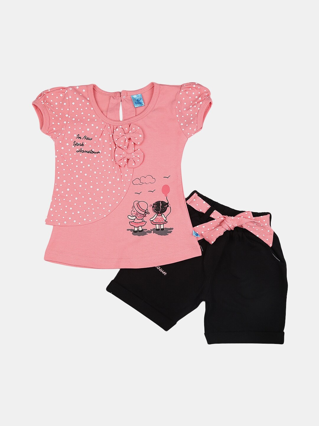 

V-Mart Infants Printed Pure Cotton Top with Shorts, Peach