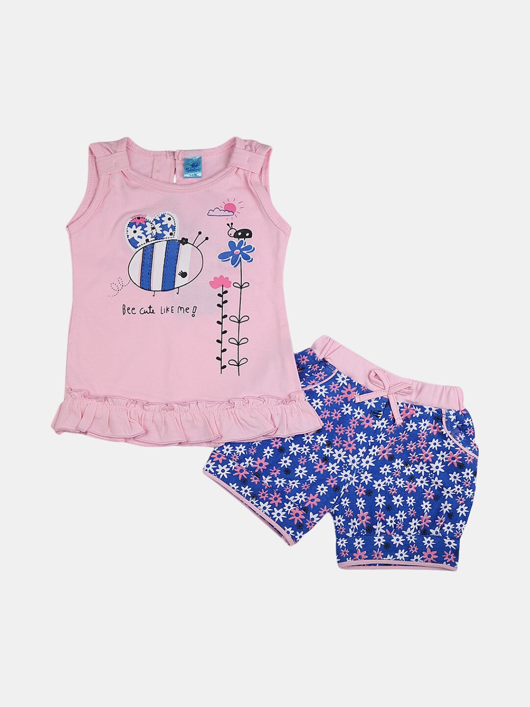

V-Mart Infants Floral Printed Pure Cotton Top with Shorts, Pink