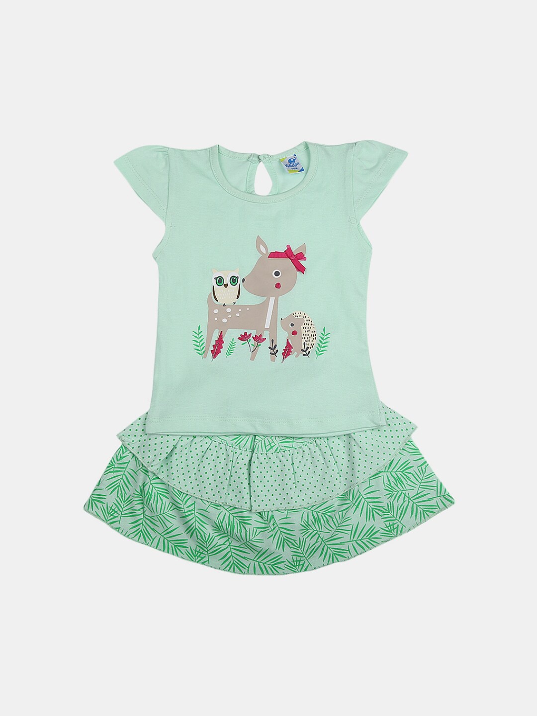 

V-Mart Infants Graphic Printed Pure Cotton T-shirt with Skirt, Green