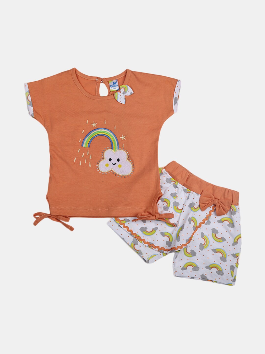 

V-Mart Infants Graphic Printed Pure Cotton T-shirt with Shorts, Orange