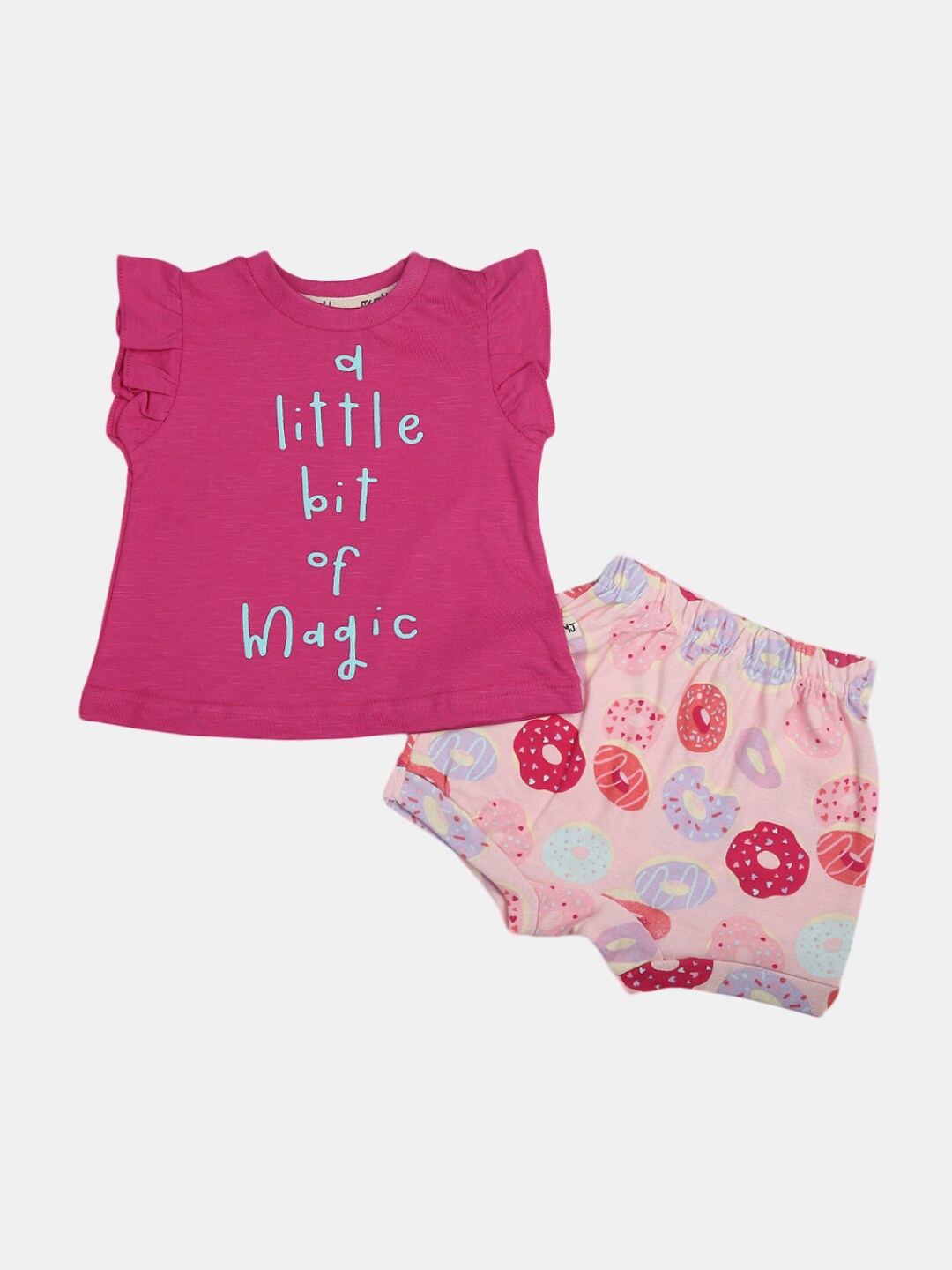 

V-Mart Infants Typography Printed Pure Cotton T-shirt with Shorts, Pink