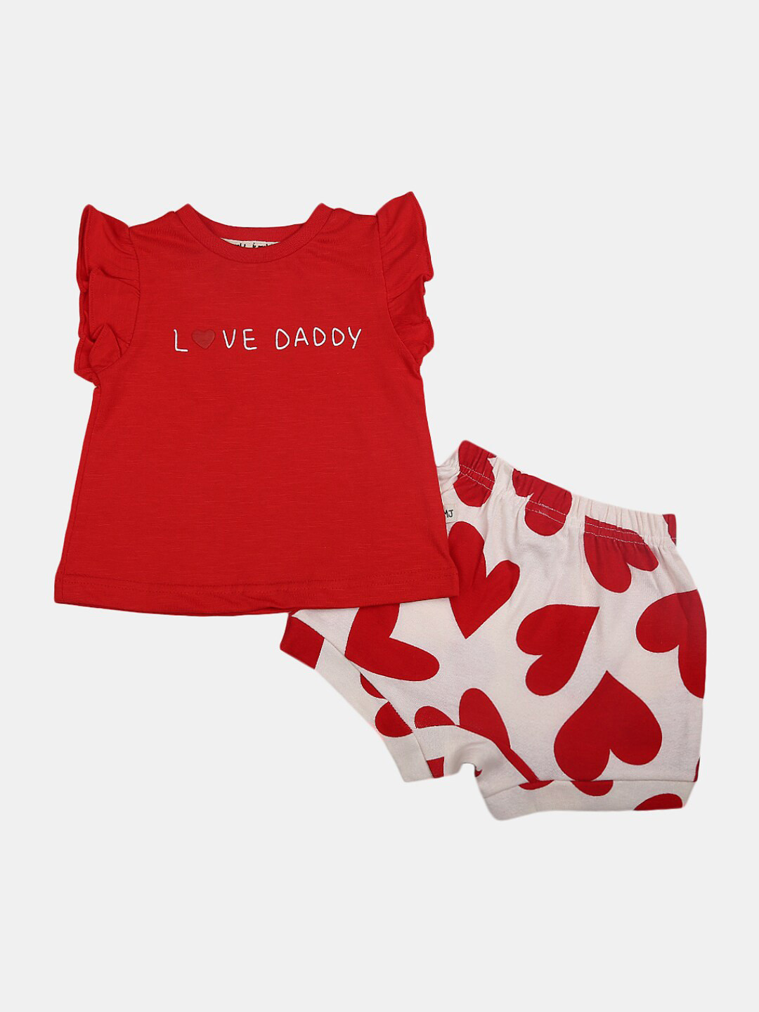 

V-Mart Infants Typography Printed Pure Cotton T-shirt with Shorts, Red