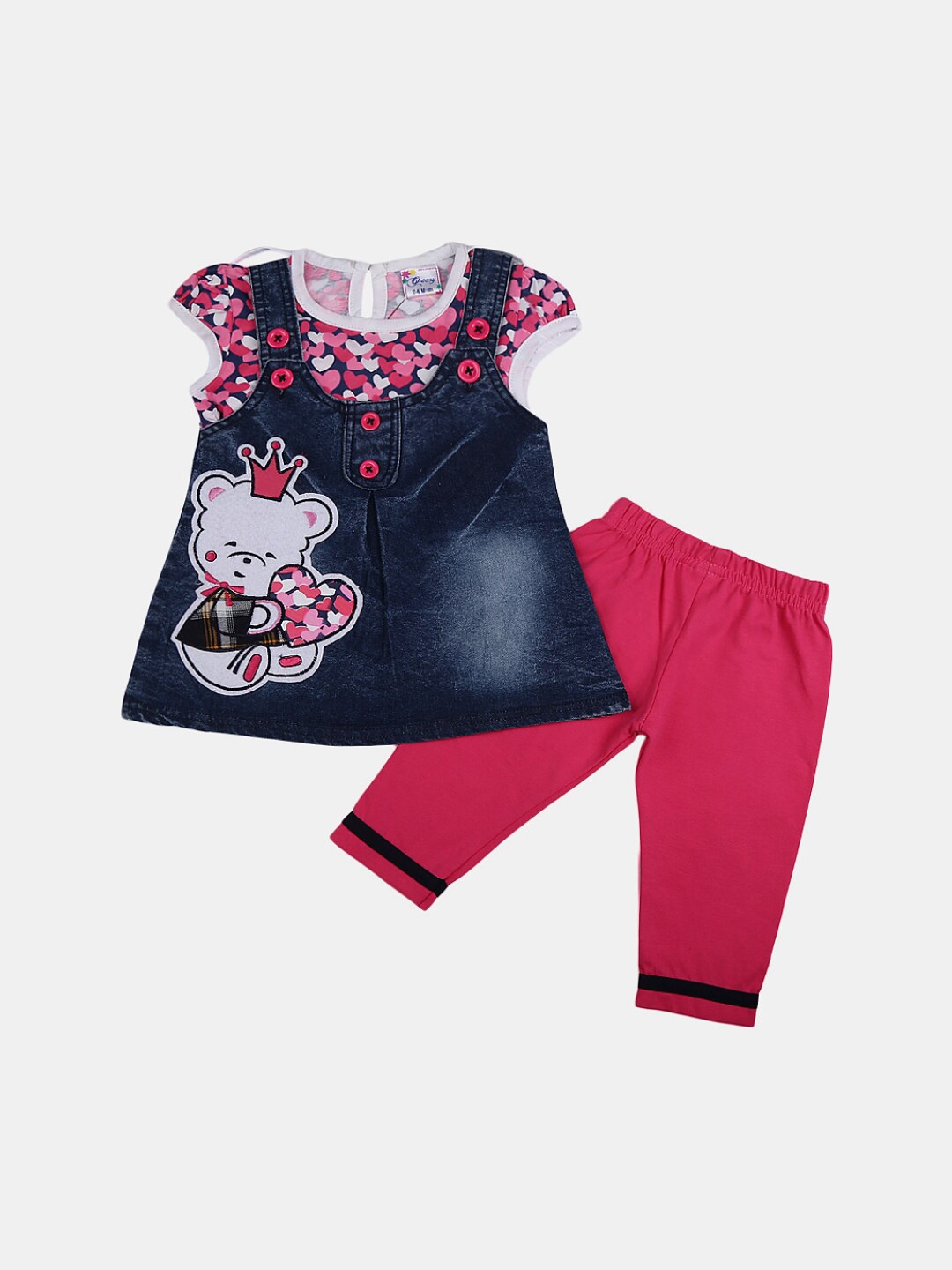 

V-Mart Infant Girls Printed Pure Cotton Top with Trousers, Navy blue