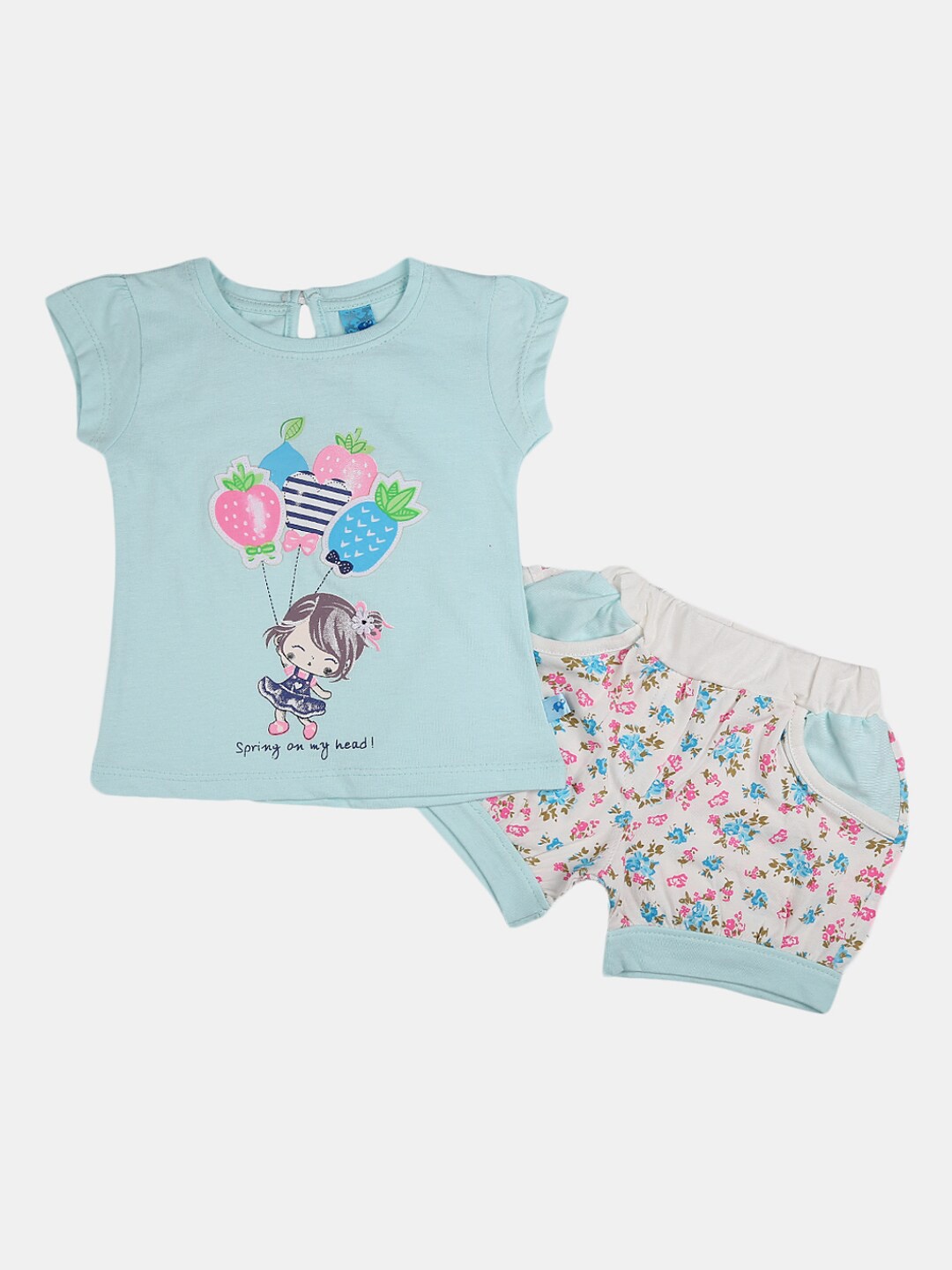 

V-Mart Kids Printed Round Neck Pure CottonT-shirt with Shorts, Blue