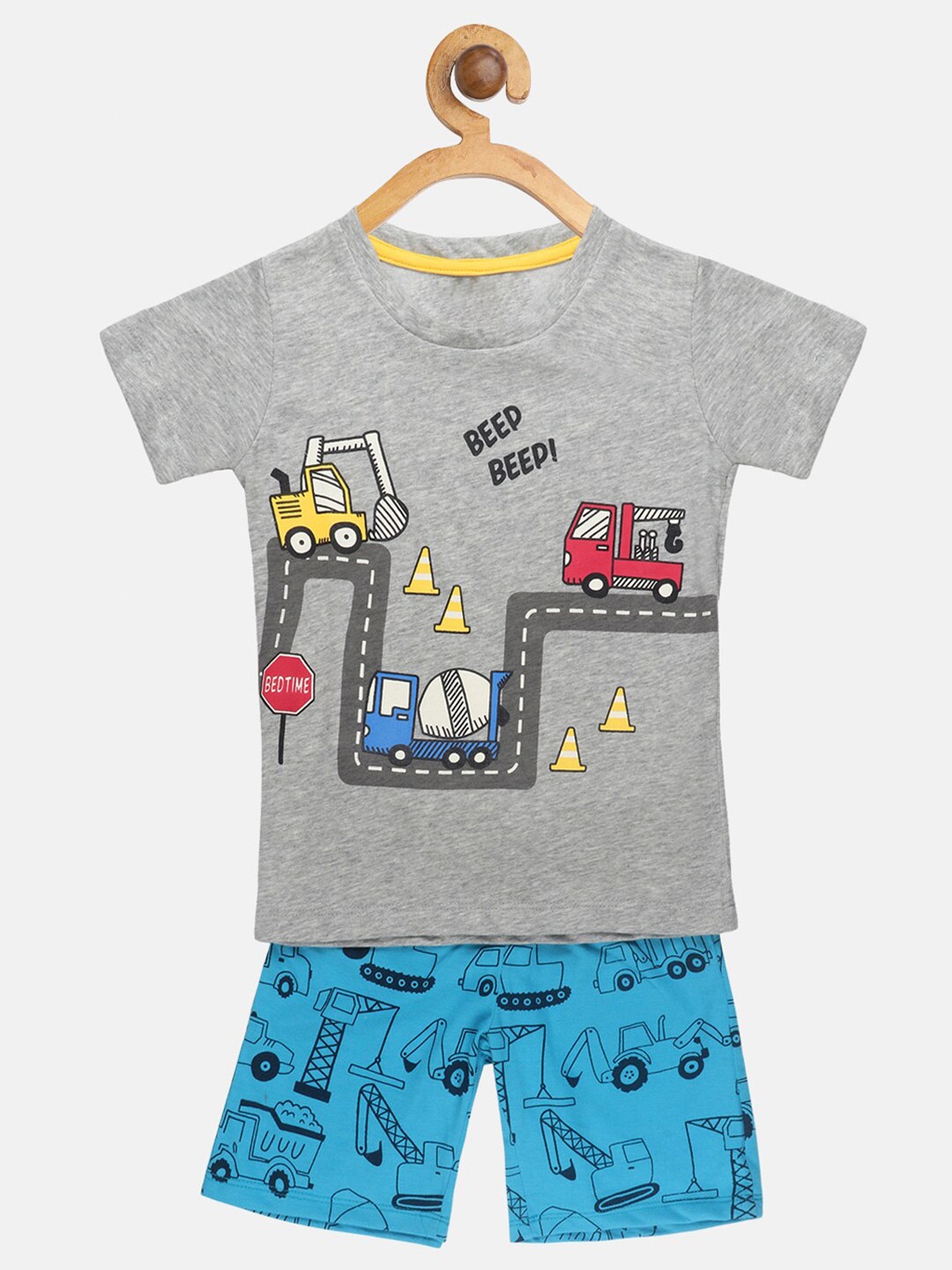 

YK Boys Printed Pure Cotton T-shirt with Shorts, Grey