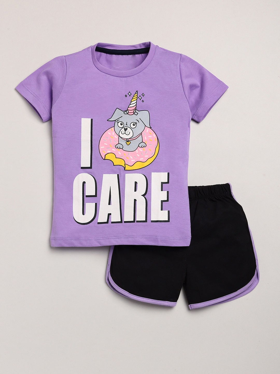 

YK Girls Pure Cotton Printed T-shirt with Shorts, Purple