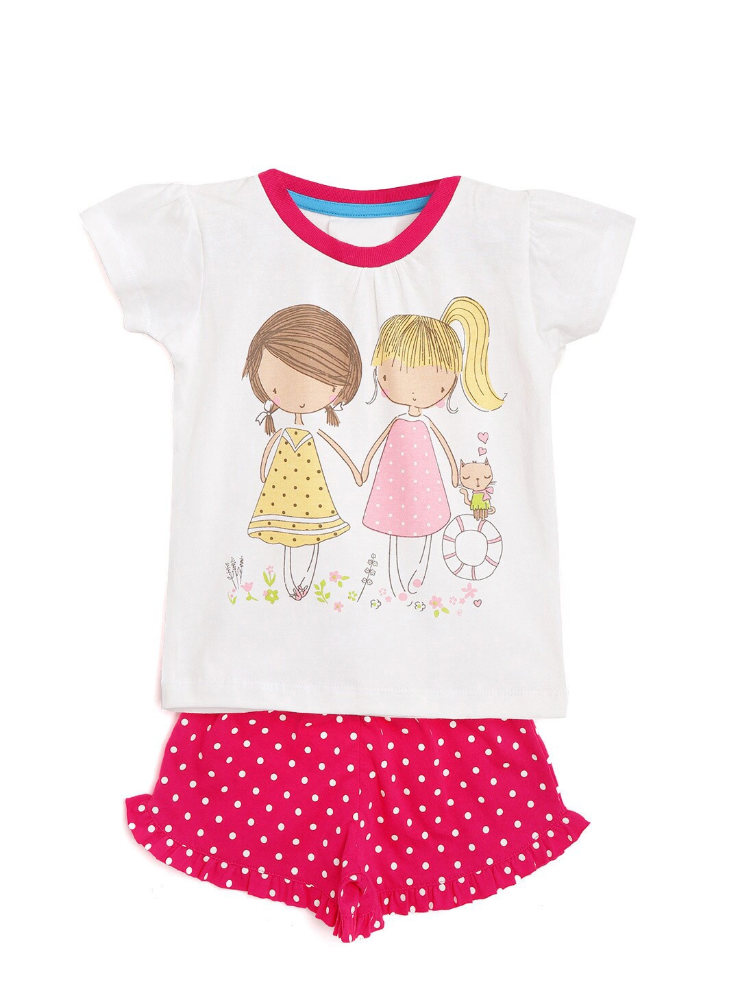 

YK Girls Printed T-shirt with Shorts, White