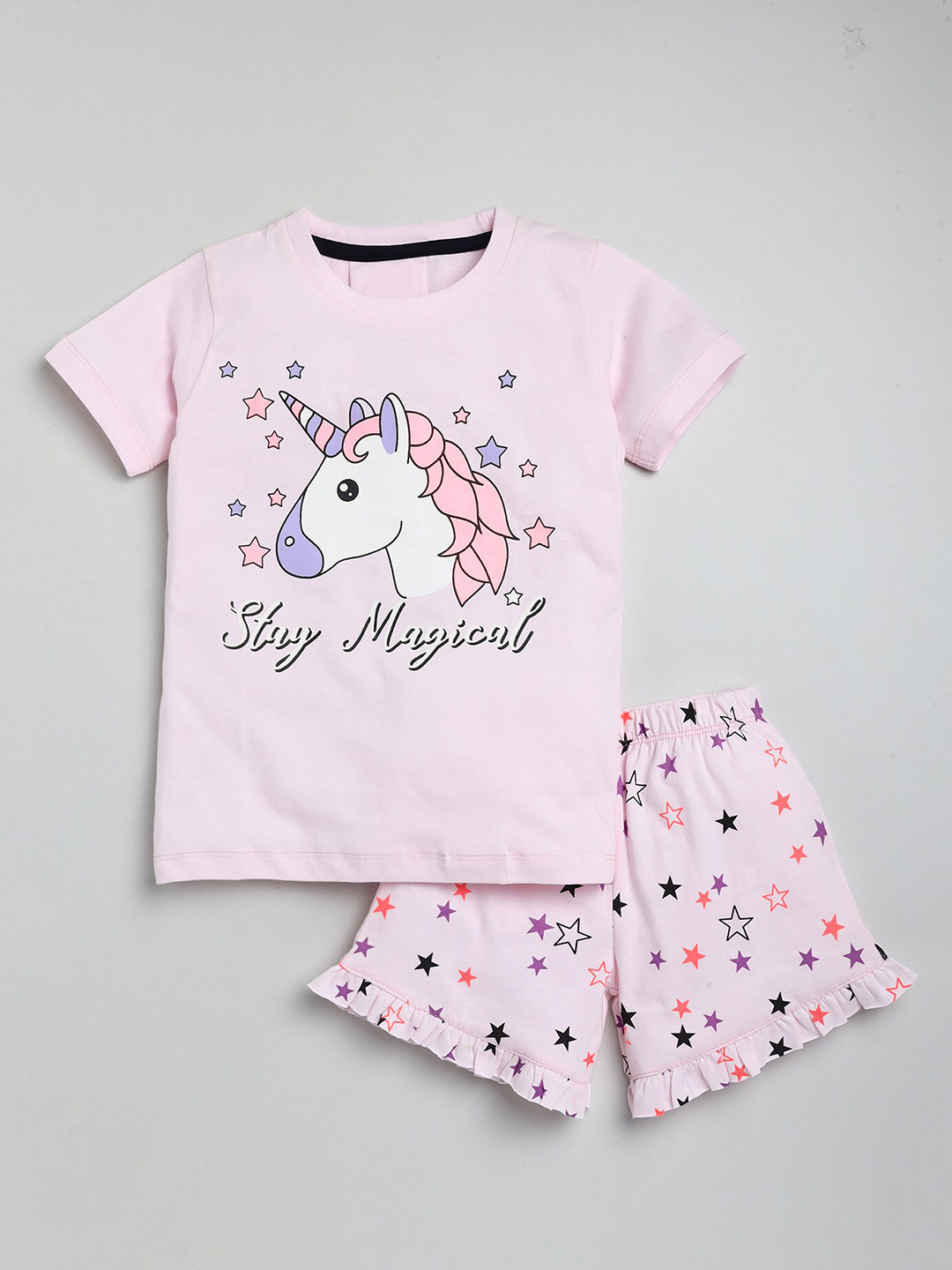 

YK Girls Printed T-shirt with Shorts, Pink