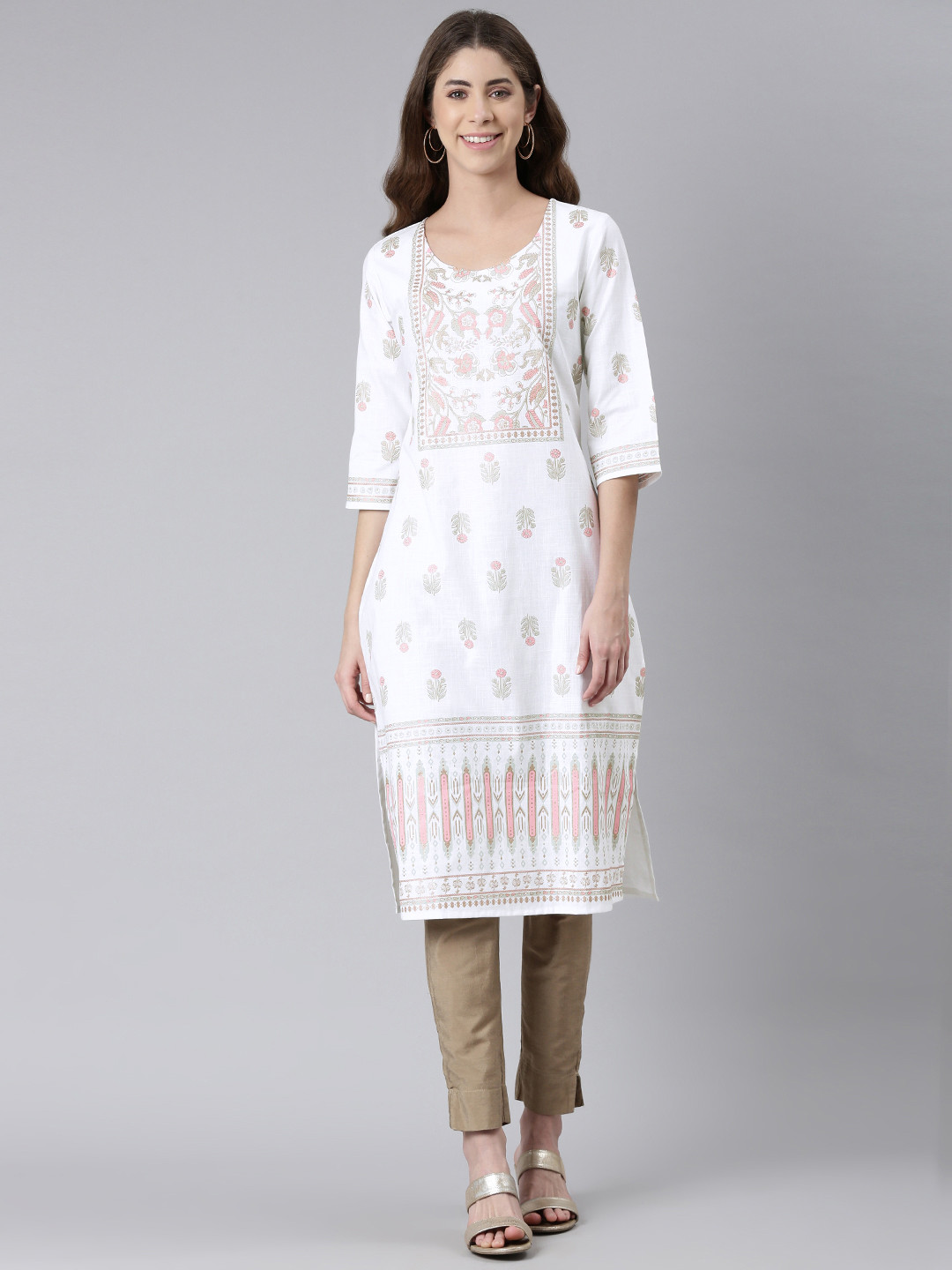 

ETIQUETTE Woven Design Ethnic Motifs Straight Kurta, White