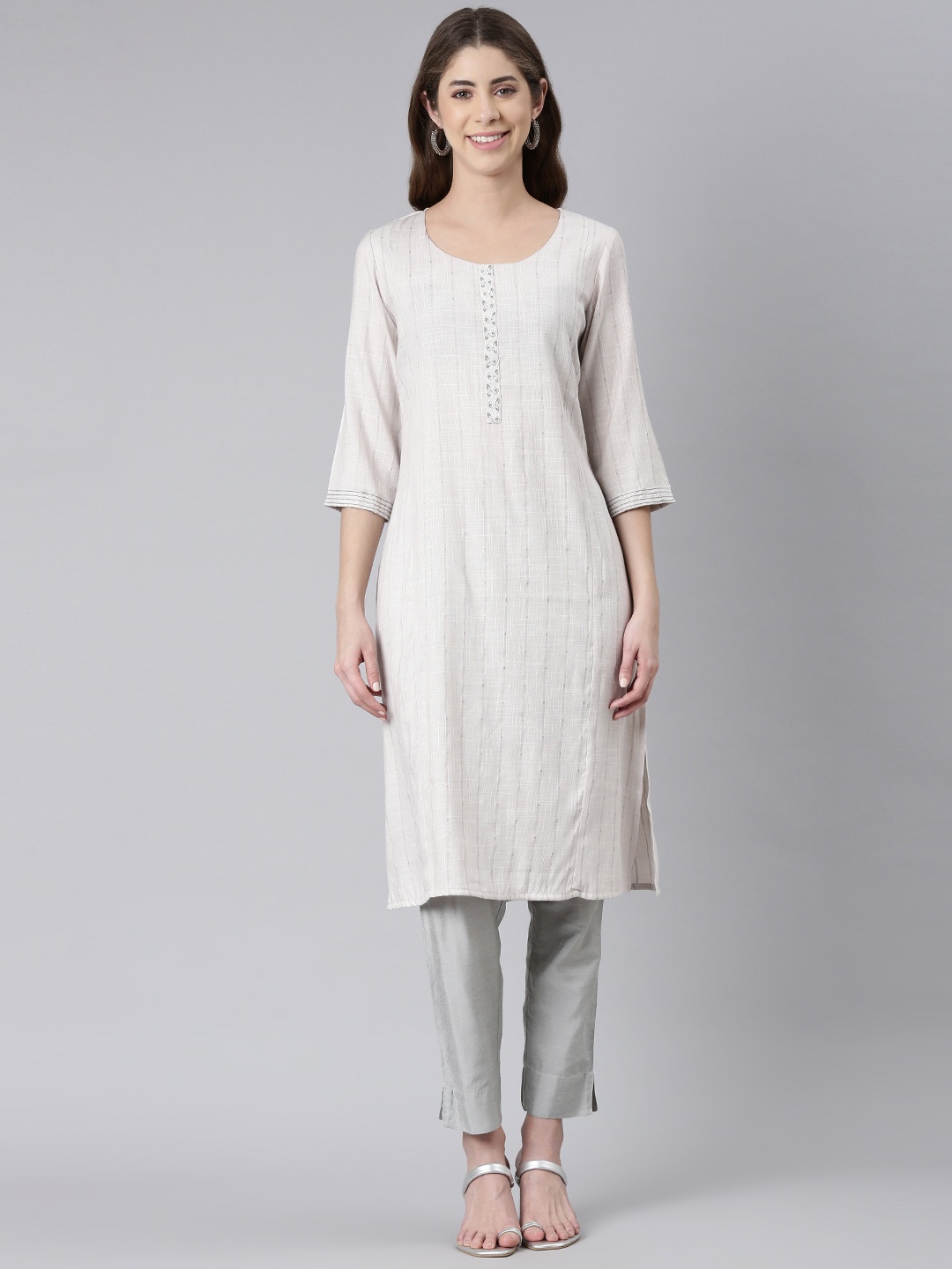 

ETIQUETTE Woven Design Thread Work Straight Kurta, Grey