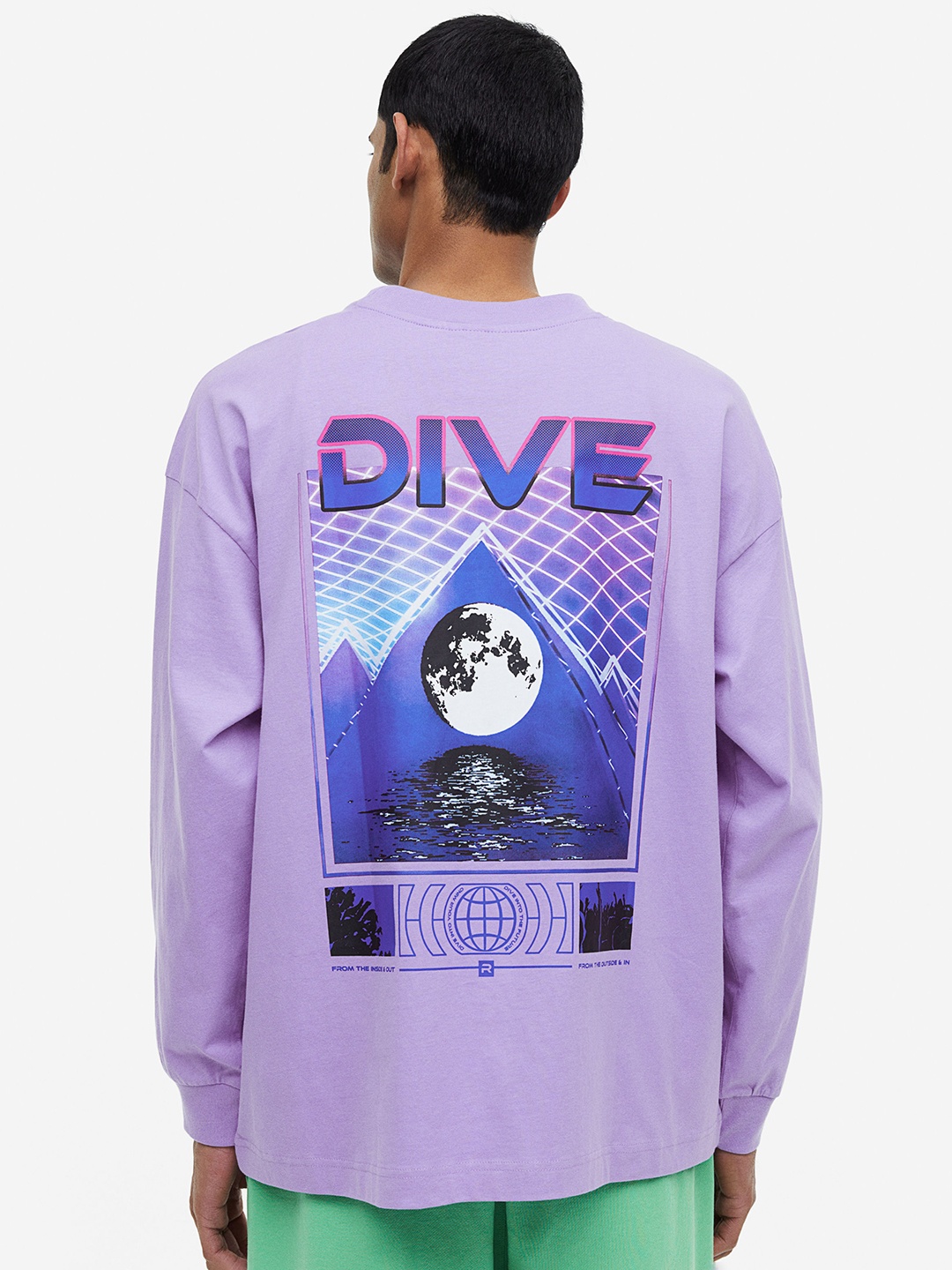 

H&M Men Oversized Fit Printed Jersey Top, Lavender