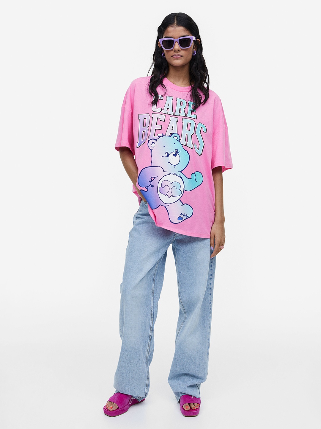 

H&M Women Oversized Printed T-Shirt, Pink