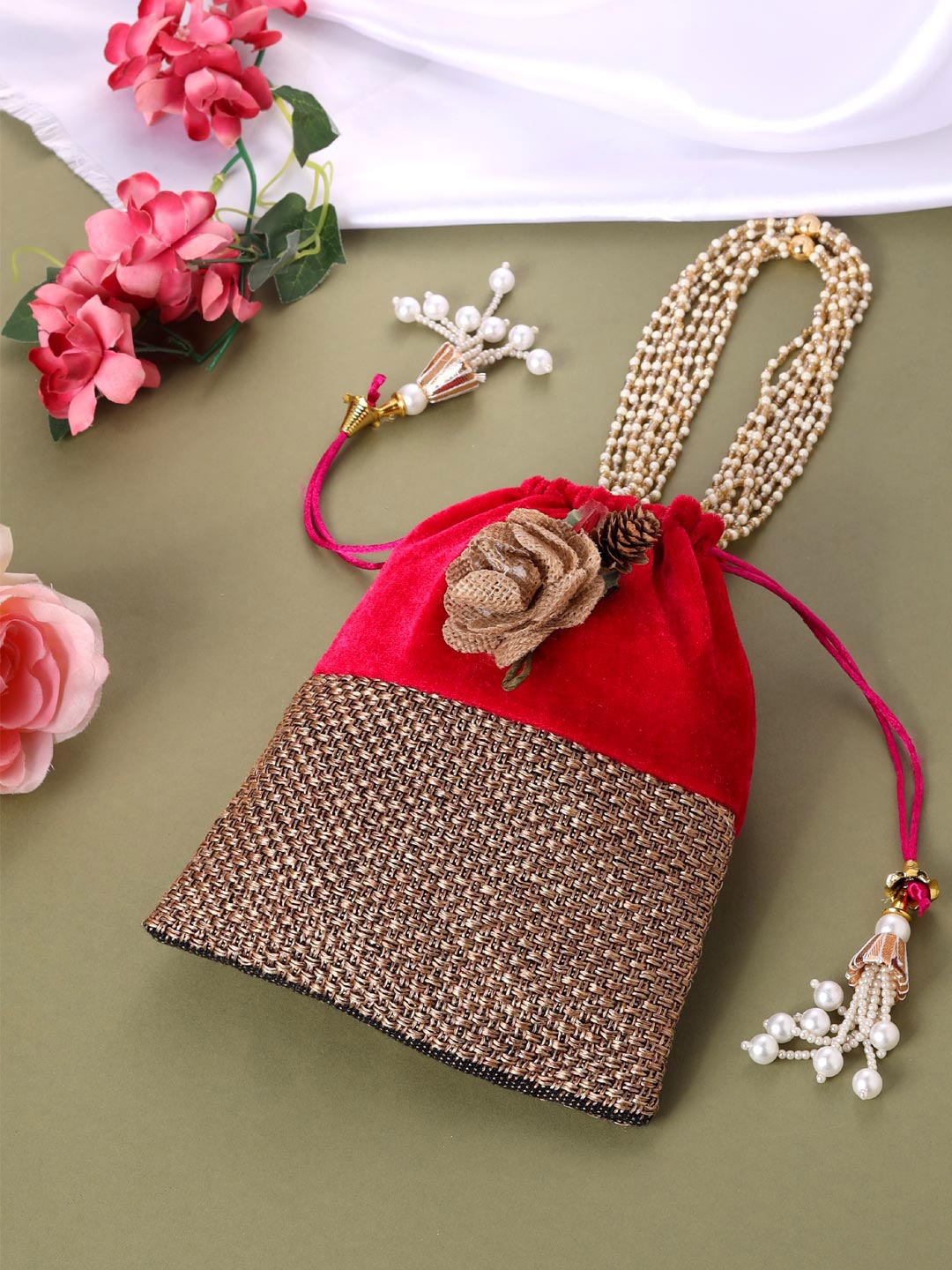 

VIRAASI STUDIO Embellished Potli Clutch, Red