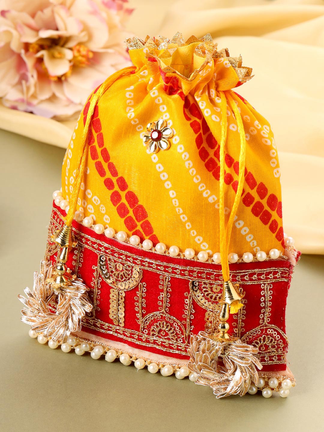 

VIRAASI STUDIO Embellished Potli Clutch, Yellow