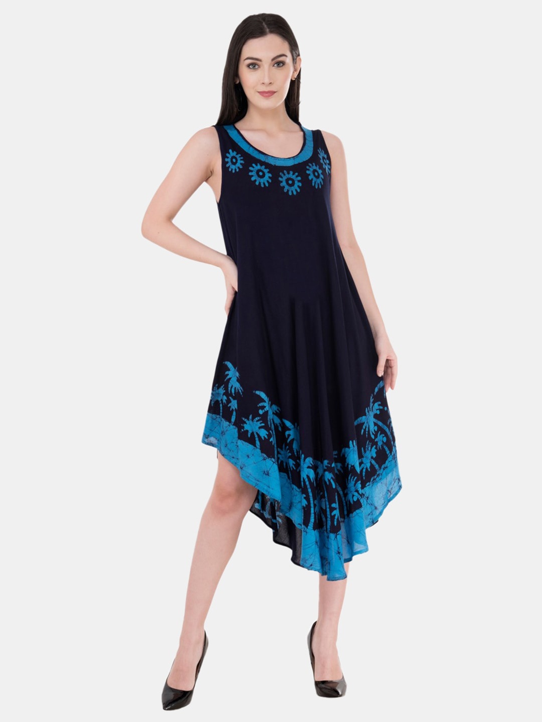 

SAAKAA Navy Tropical A-Line Midi Dress, Navy blue