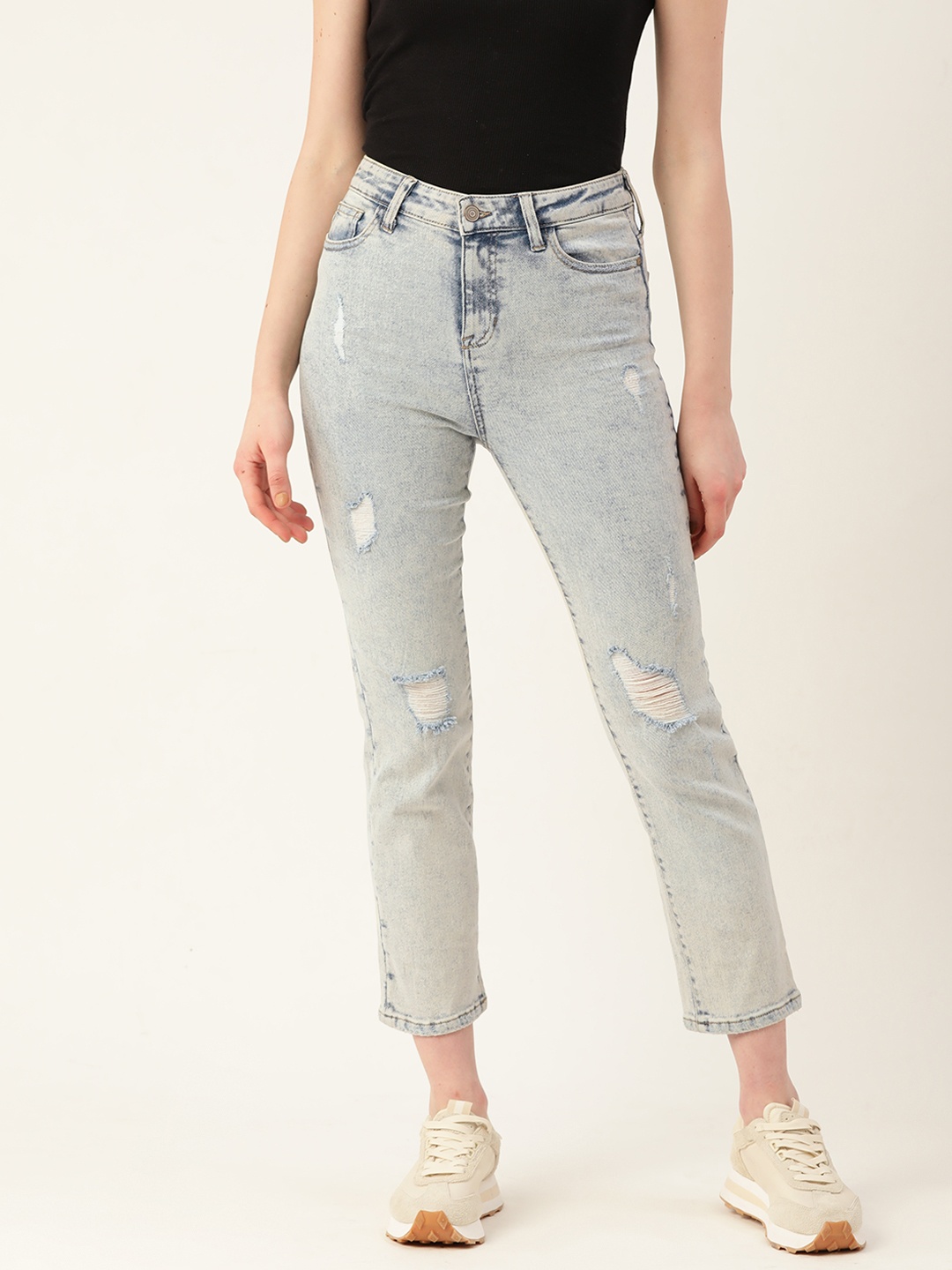 

Malachi Urban Straight Fit High-Rise Highly Distressed Heavy Fade Cotton Stretchable Jeans, Blue
