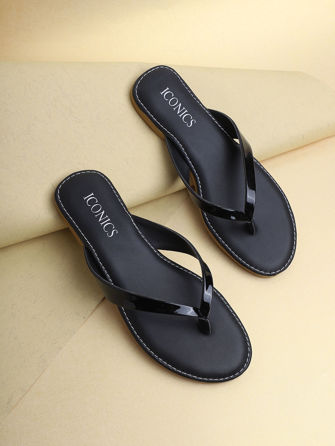 

ICONICS Women T-Strap Flats, Black