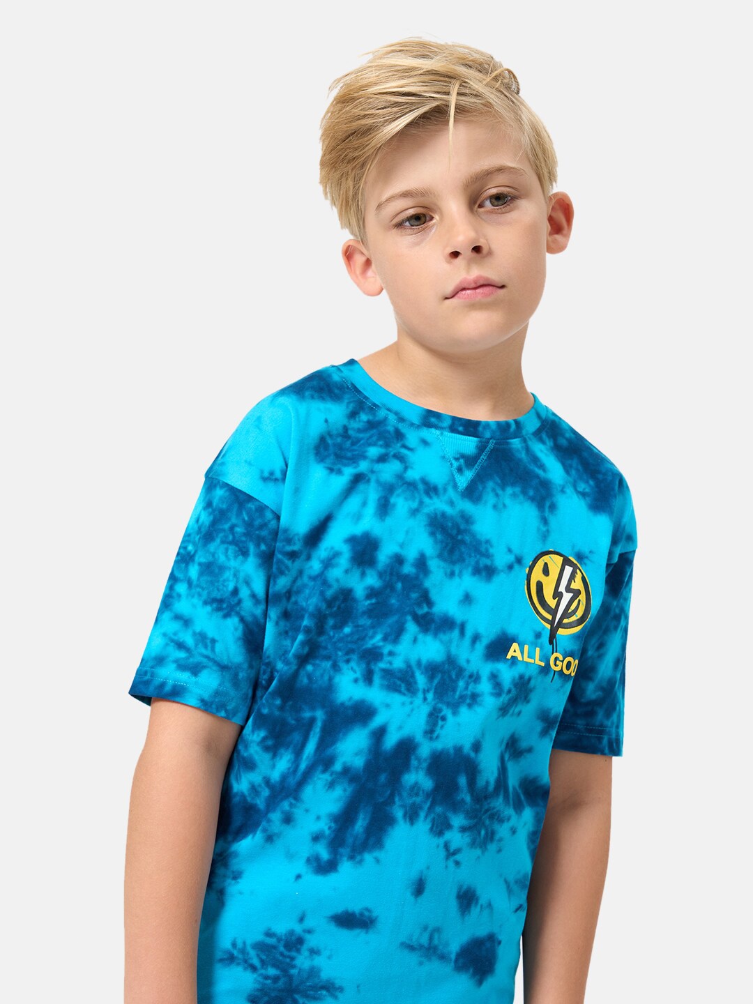 

Angel & Rocket Boys Tie & Dye Printed Cotton T-shirt, Turquoise blue