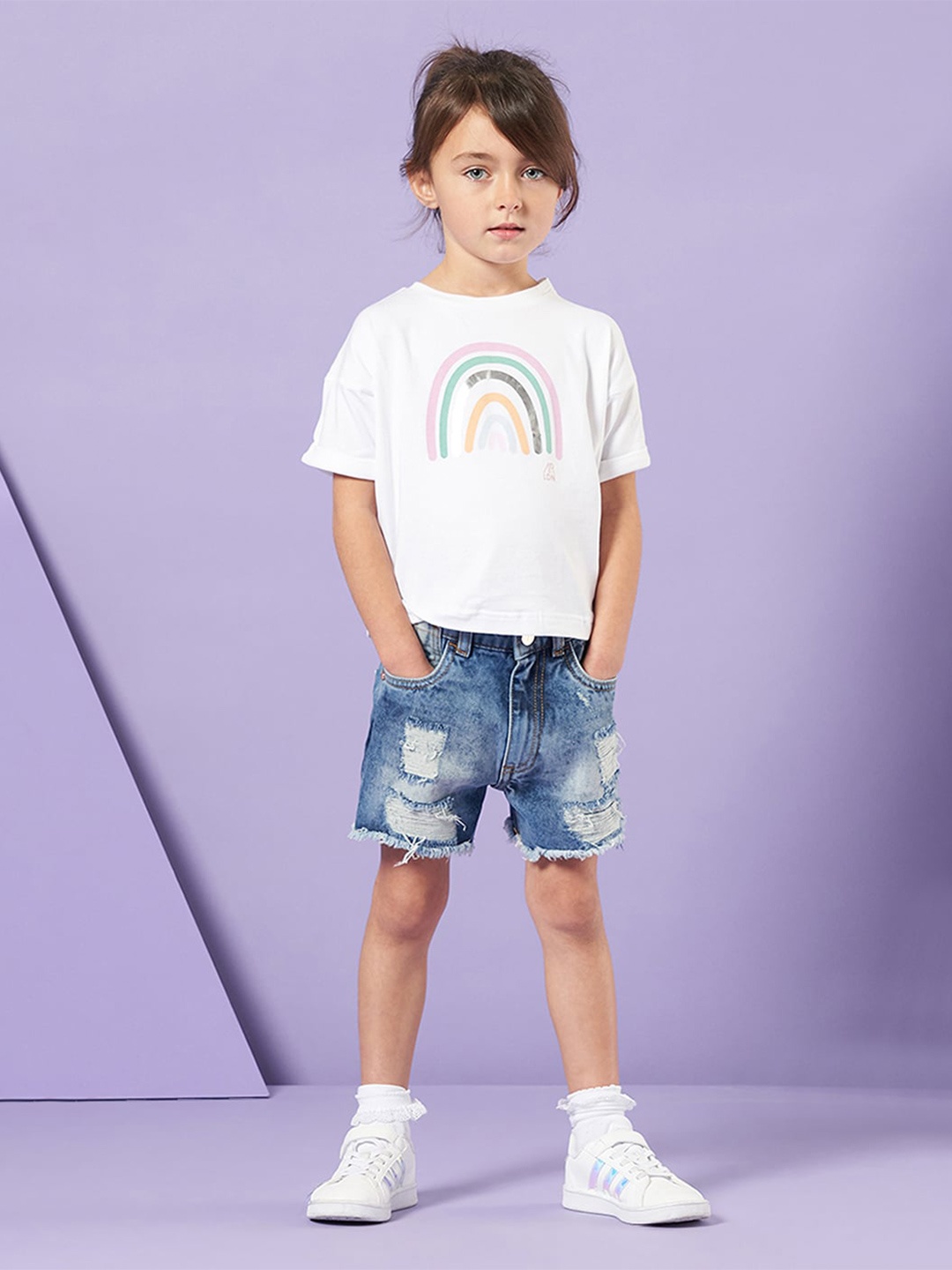 

Angel & Rocket Girls Graphic Printed High Neck Slim Fit Cotton T-shirt, White