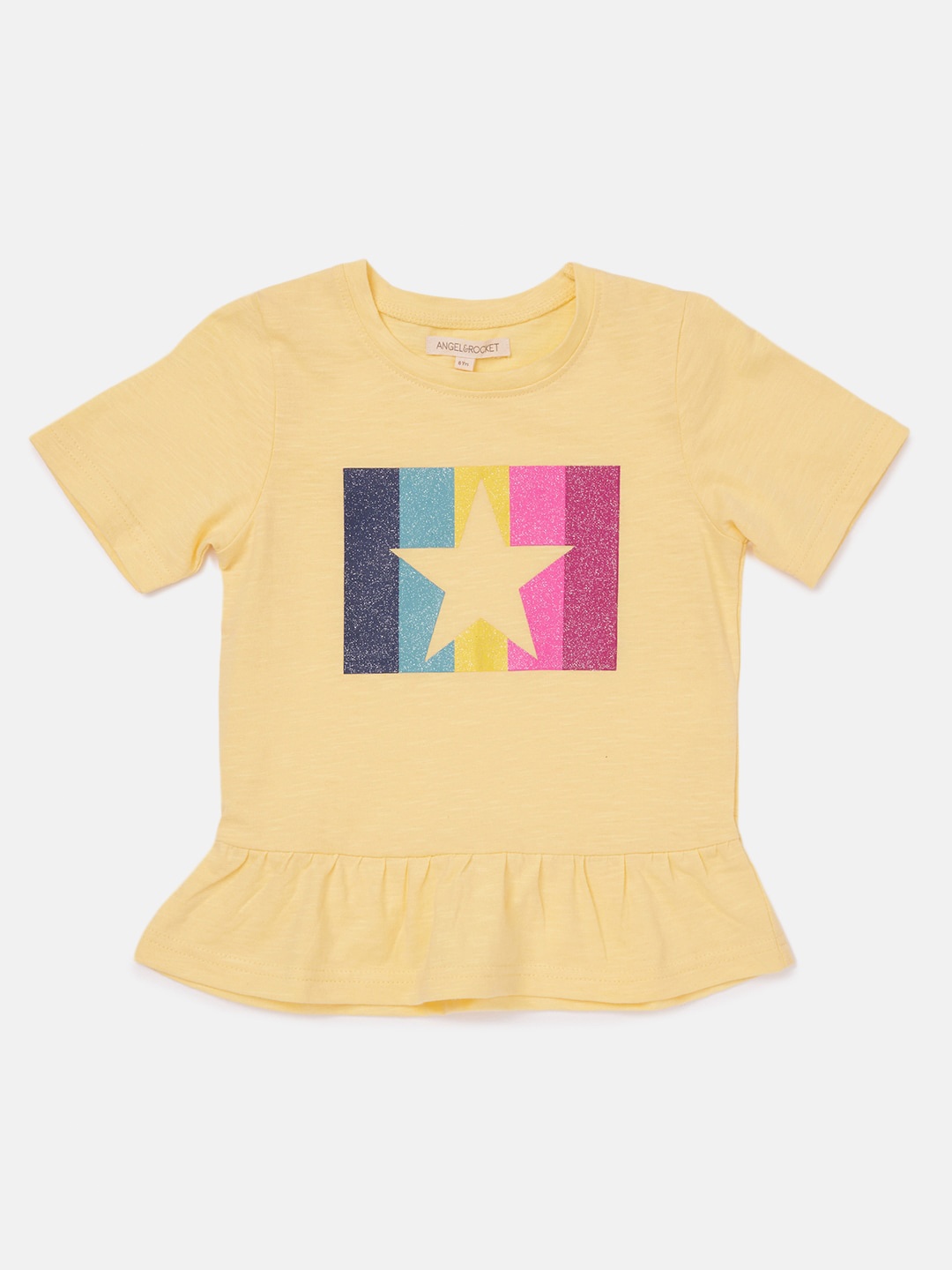 

Angel & Rocket Girls Graphic Printed Slim Fit Cotton T-shirt, Yellow