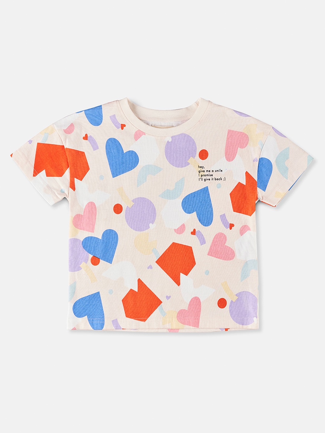 

Angel & Rocket Girls Conversational Printed Slim Fit Cotton T-shirt, Peach