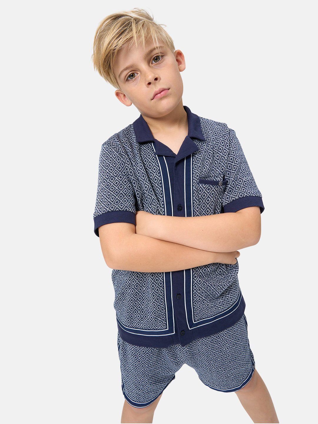 

Angel & Rocket Boys Spread Collar Cotton Shirt, Navy blue