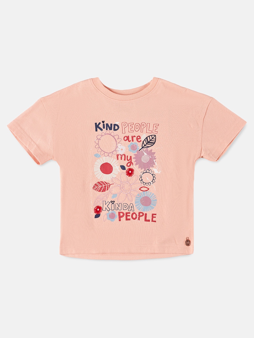 

Angel & Rocket Girls Typohraphy Printed Cotton T-shirt, Peach