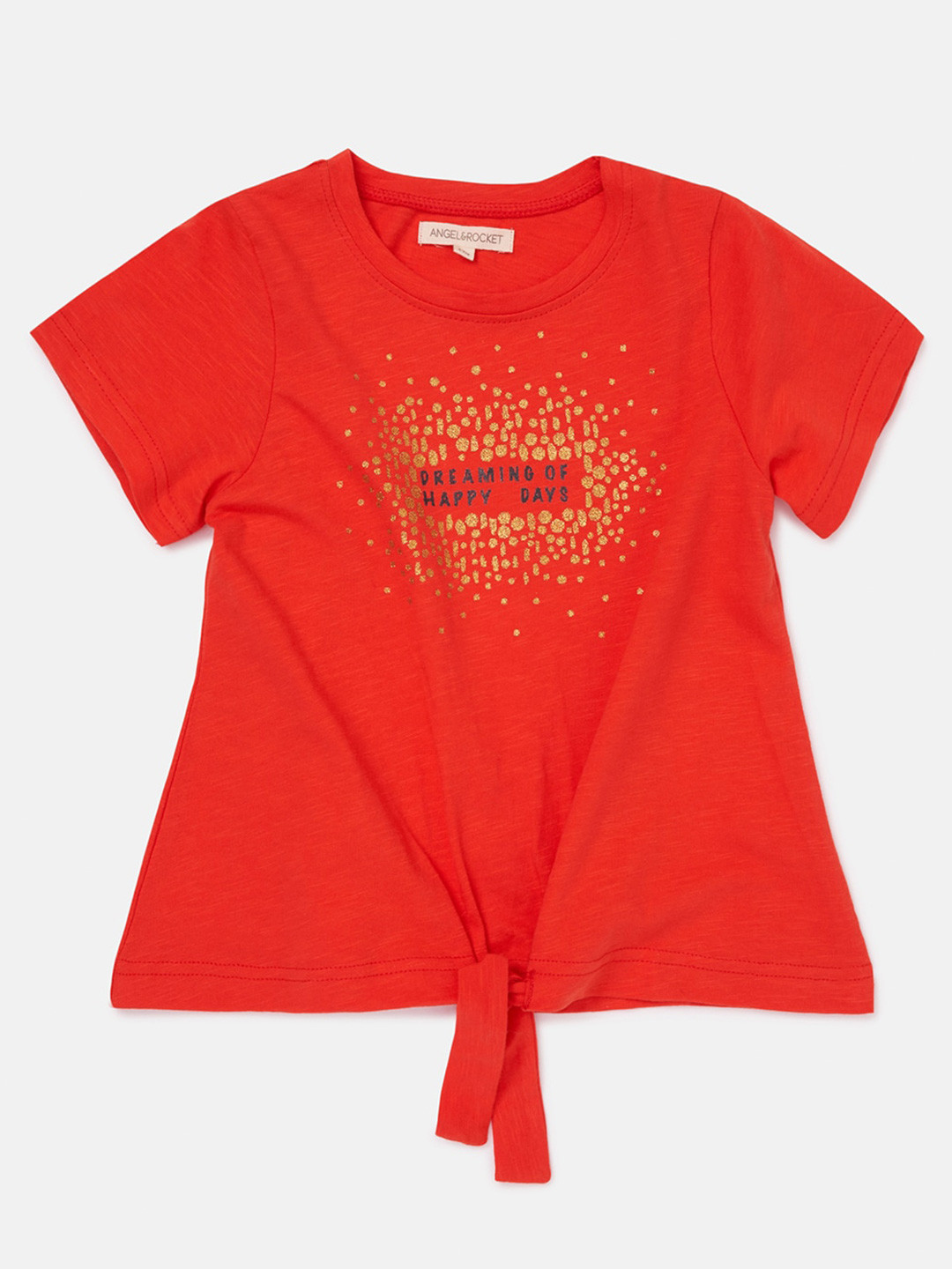 

Angel & Rocket Girls Typography Printed Cotton T-shirt, Red