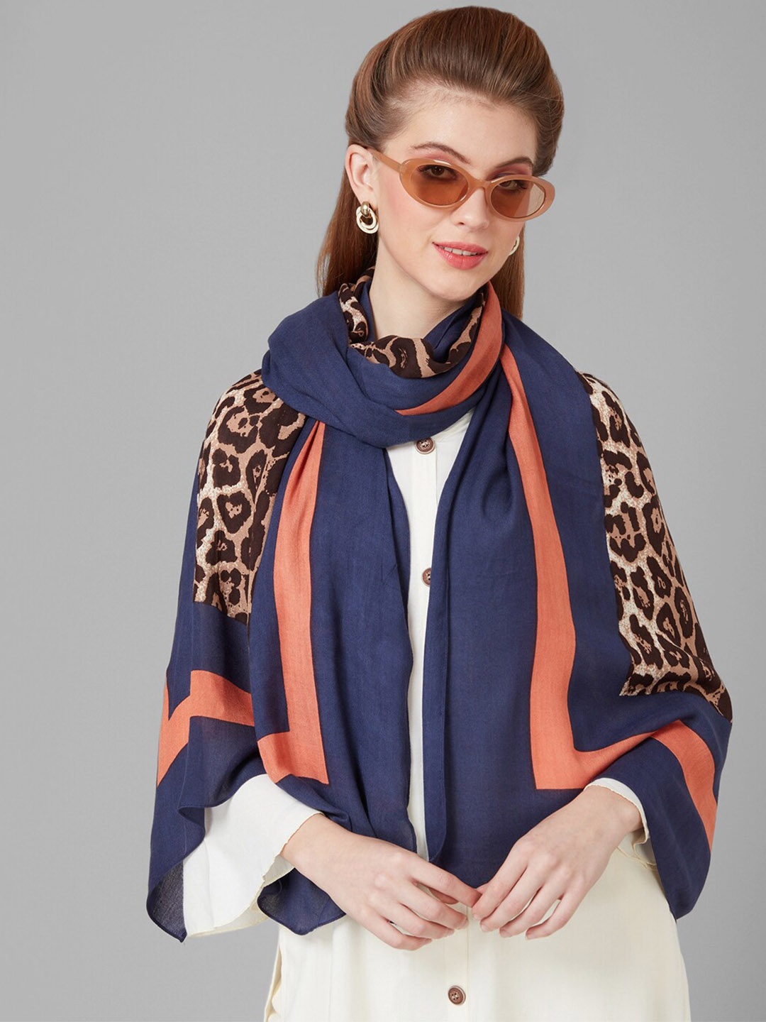 

Style Quotient Women Navy Blue & Brown Printed Stole