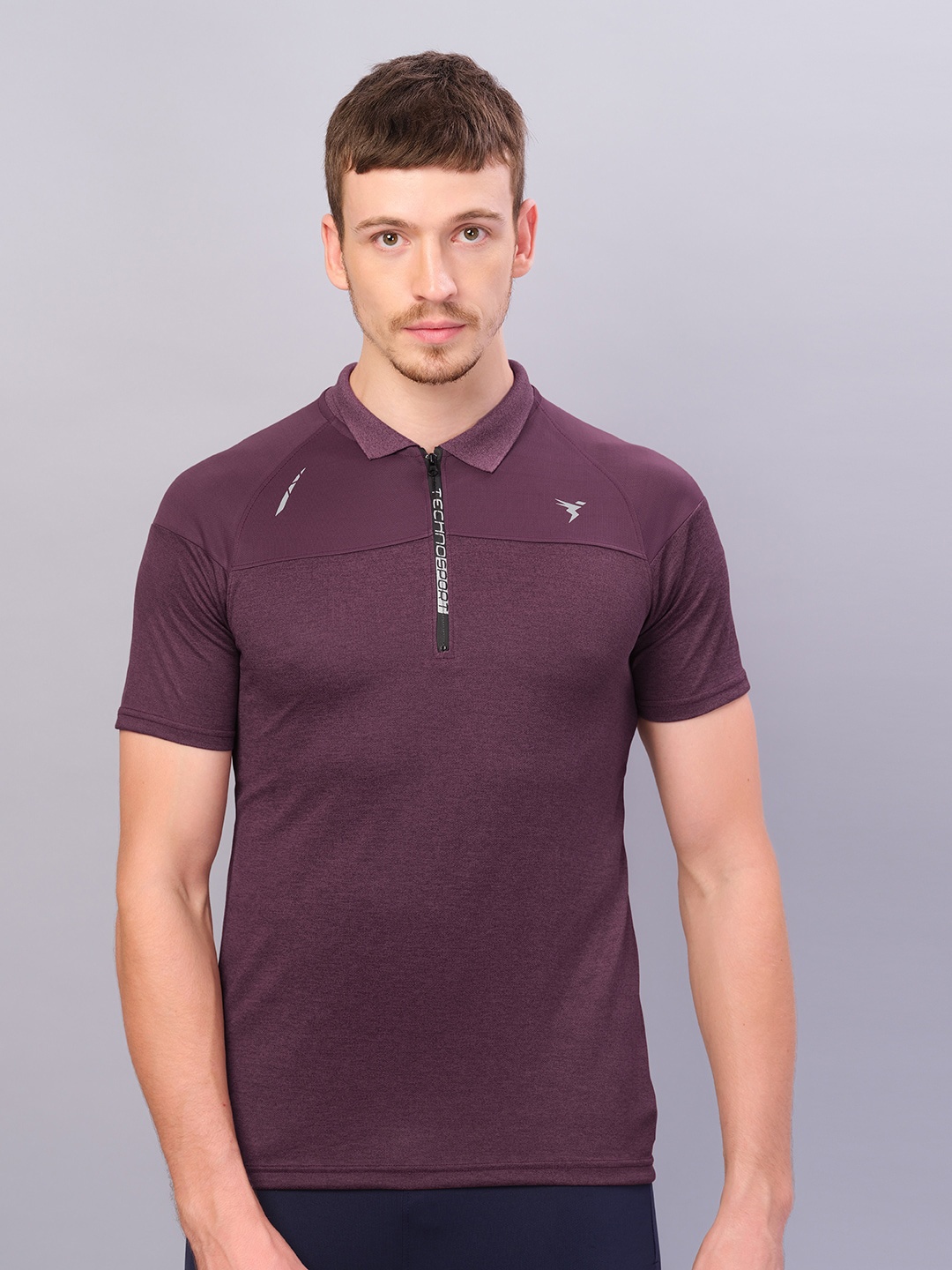 

Technosport Men Polo Collar Antimicrobial Active T-shirt, Burgundy