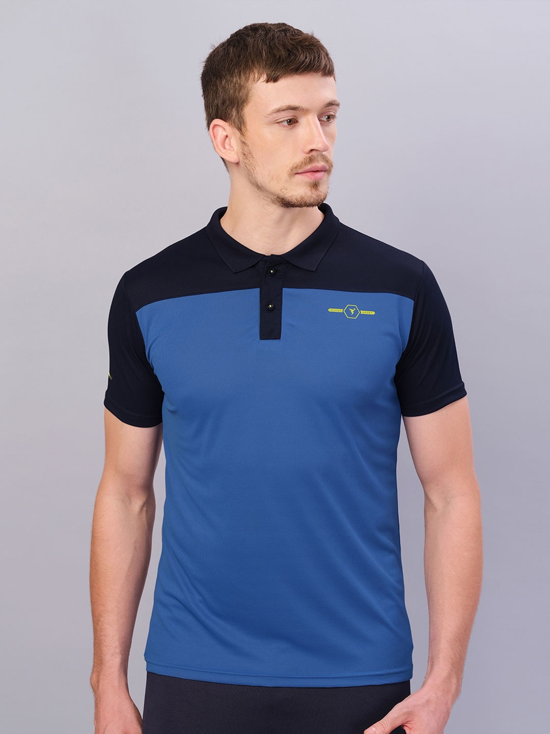 

Technosport Men Colourblocked Polo Collar Antimicrobial Tshirt, Blue