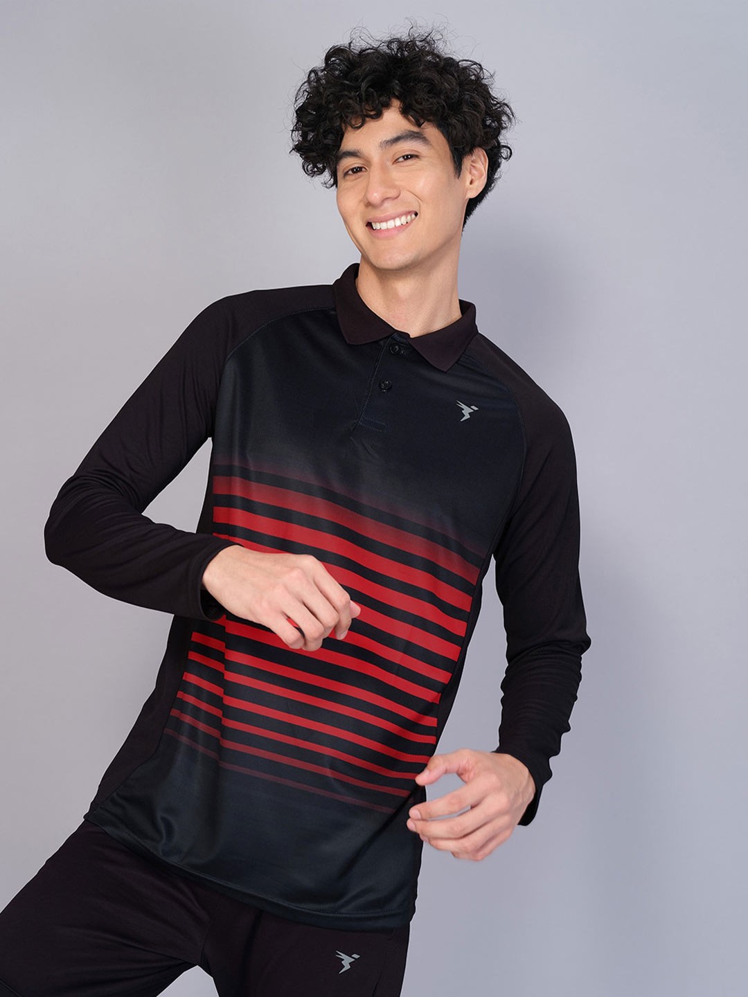 

Technosport Men Striped Polo Collar Antimicrobial Active T-shirt, Black