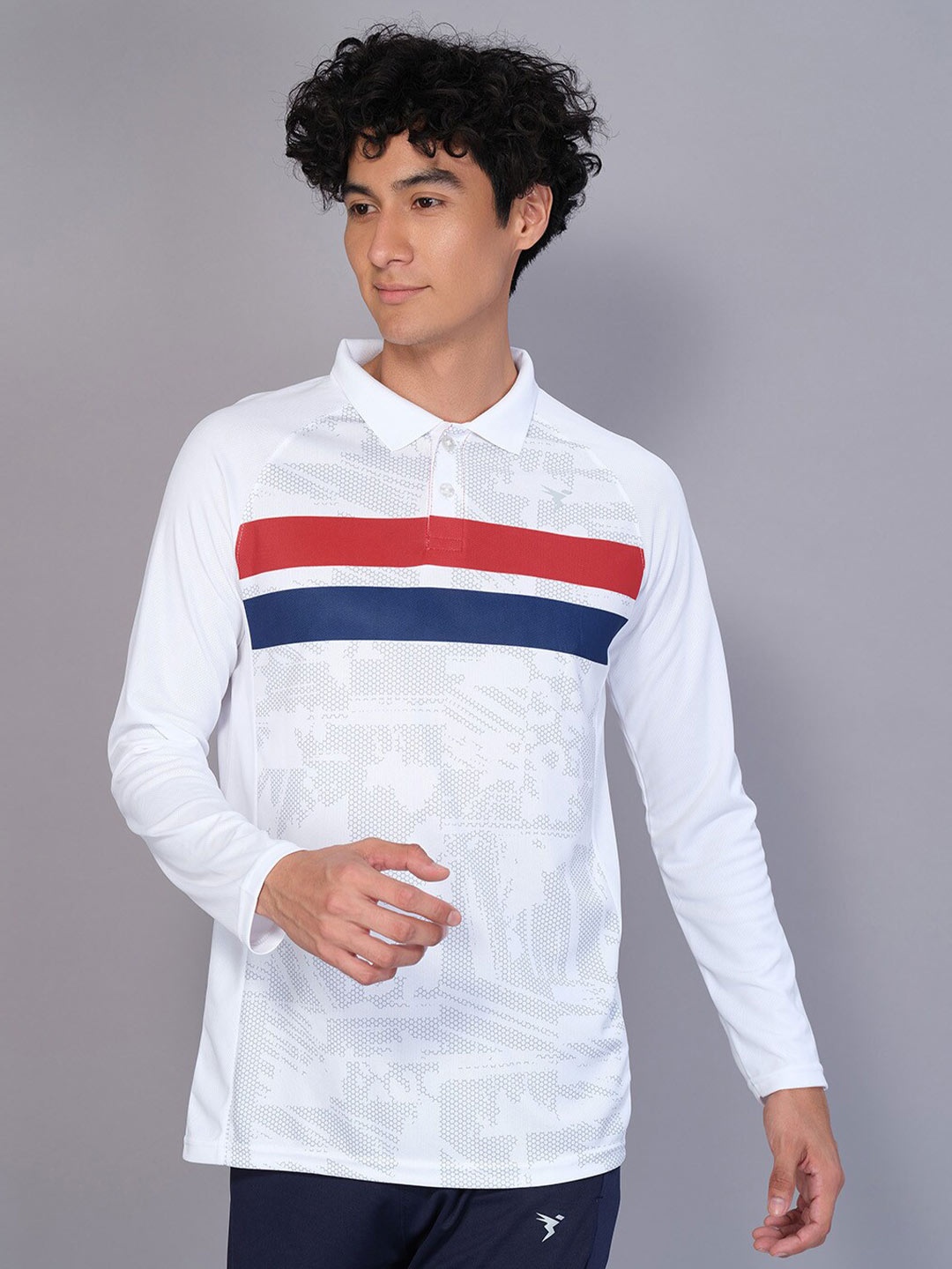 

Technosport Men Striped Polo Collar Antimicrobial Active T-shirt, White