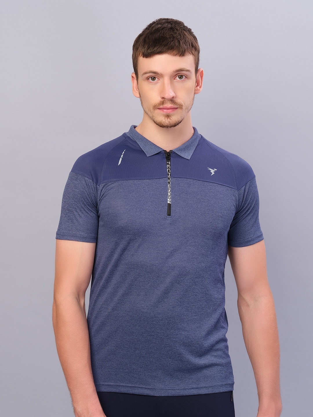 

Technosport Polo Collar Colorblocked Antimicrobial T-shirt, Blue